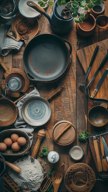 Mesa de cocina con utensilios